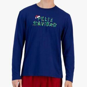 NEW! Club Room Mens Holiday PJ Top Shirt‎ Long Sleeve Shirt Blue Christmas Large